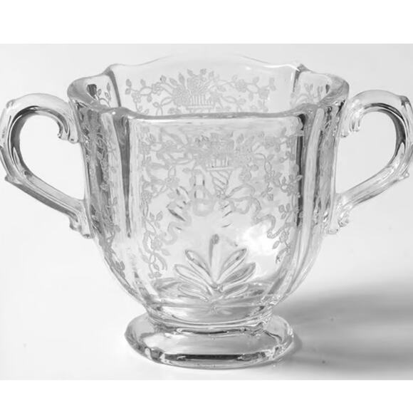 Fostoria Corsage Pattern Clear Etched Crystal Creamer Sugar Bowl & Relish Dish - Picture 3 of 13